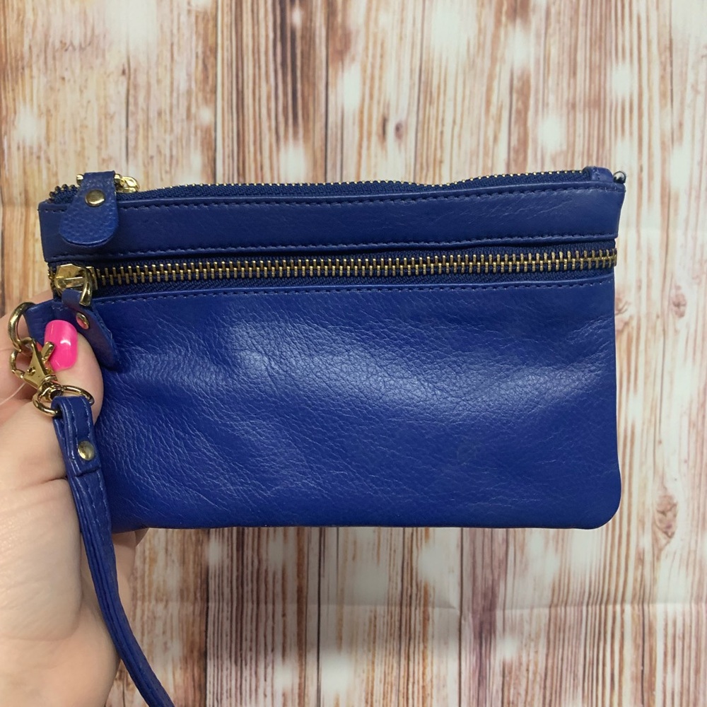 Blue Leather Wristlet